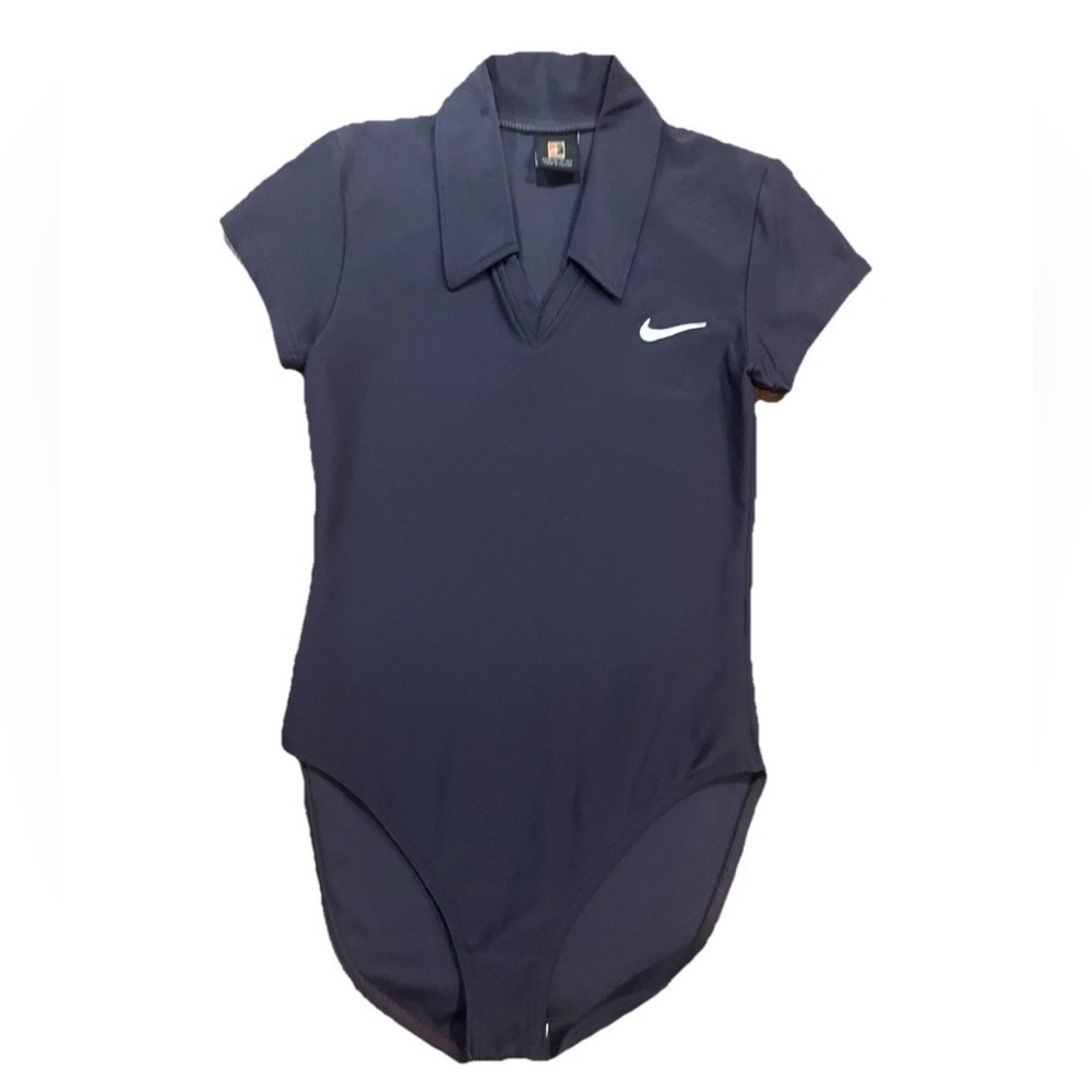 Nike Women's Essentials Bodysuit Polo Navy Short Sleeve V Neck Collared NWOT M